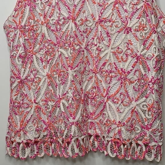Sigrid Olsen Pink White Silk Lined Hand Knit Woven Beaded V Neck Camisole Top L - Picture 4 of 17